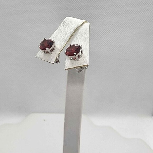 NEW Sterling Silver 925 Red GemStone Studs - Earrings - Picture 5 of 5